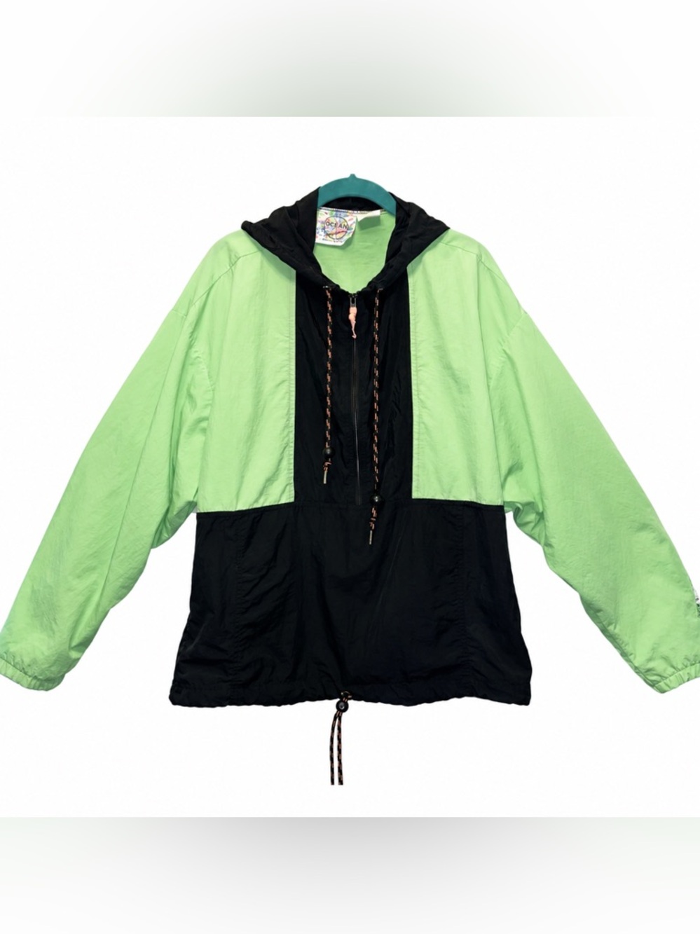 Ocean Equipment VTG Sz S Neon Green Black Surf Nylon 1/2 Zip Windbreaker 90’s